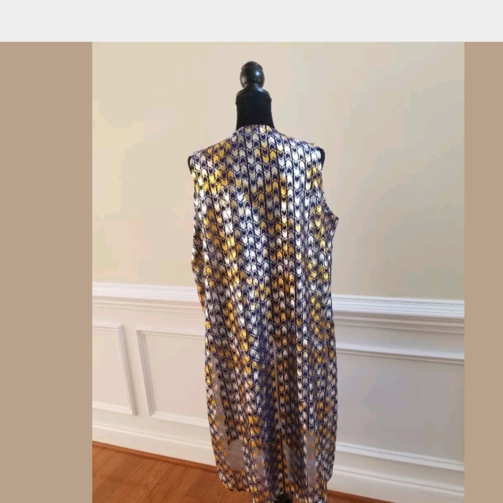 LuLaRoe Joy Blue Silver Gold Vest Duster Sz Large - Picture 4 of 8